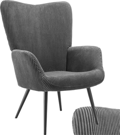 tectake® Oorfauteuil – Scandinavische Fauteuil in Corduroy en Teddy Bouclé – Loungefauteuil voor Woonkamer en Slaapkamer – Zwart Metalen Poten – Draagvermogen 150kg – Grijs