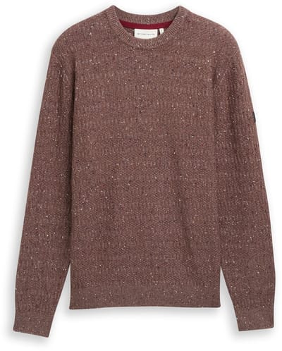 Tom Tailor - Gebreide trui met ronde hals - Maat XL - dark brown multicolor neps
