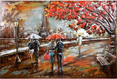 metalen schilderij Parijs in rode kleuren - metalen schilderij 120x80 cm art painting handgeschilderd