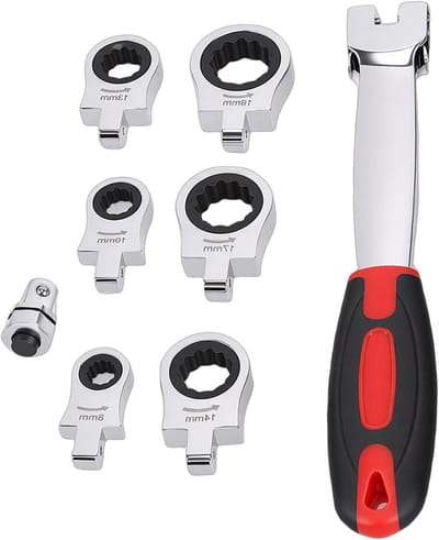 Ratelsleutelset met Koppen - Flexibele Sleutelset - Reparaties en Projecten - 180 Graden Flexibel - 8-19 mm - Zilver