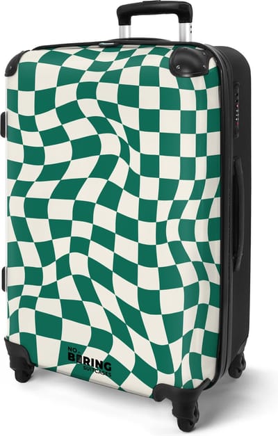 NoBoringSuitcases.com® - Koffer groot - Rolkoffer lichtgewicht - Golvende groen met wit geruite print - Reiskoffer met 4 wielen - Reis trolley - Grote valies XL - Bagagekoffer op wieltjes - 20 kg bagage - Ruimbagage middelgroot