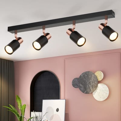 NETTLIFE Opbouwspot - GU10 Fitting - roségoud - vierkant - L 62cm - Moderne Plafondlamp - Metaal - 355° kantelbaar - Plafondspot - voor Woonkamer | Slaafkamer | Gang - Zonder Lichtborn- 4-Lichts