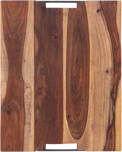 Bowls and Dishes Pure Rose Wood Duurzame Borrelplank | Tapasplank | Serveerplank - met twee metalen handvatten - 50 x 40 cm | BBQ cadeautip!
