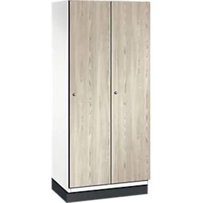 C+P locker Cambio, 2 vakken, met sokkel, B 800 x D 525 x H 1980 mm, verkeerswit/ essenhout decor