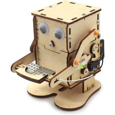 Doe-het-zelf Muntetende Robot Model Les Steam Project Kit Kinderen Wetenschappelijk Experiment Educatief Speelgoed Houten Montageset beige