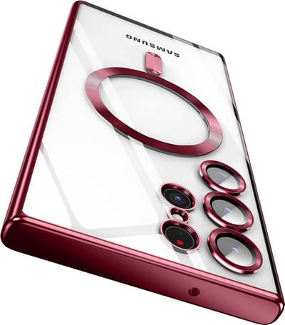Hoesje Geschikt Voor Samsung Galaxy S23 Ultra hoesje Magnetisch Met Lens beschermer Transparant / Rood – Magneet hoesje