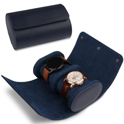 Dailygoody - Watch Roll - Luxe Horloge Opbergruimte - Blauw - Voor 2 Horloges - Ideaal voor Reizen - Perfect voor Mannen en Vrouwen