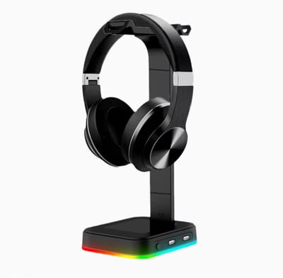Samstyle - Headset stand - Koptelefoon standaard - RGB verlichting - 2 USB Poorten - 7 standen - Multi Colour - Gaming Accessoire