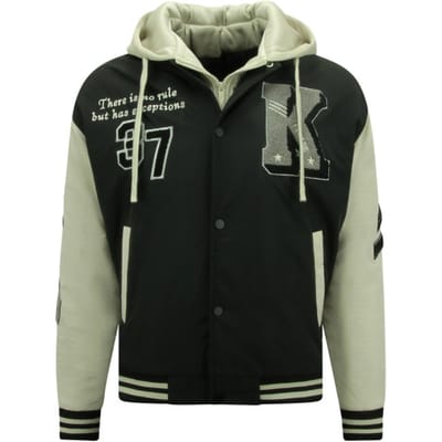 Bomberjack Heren - Baseball Jacket - Heren Oversized College Jacket met Capuchon - 8630 - Zwart