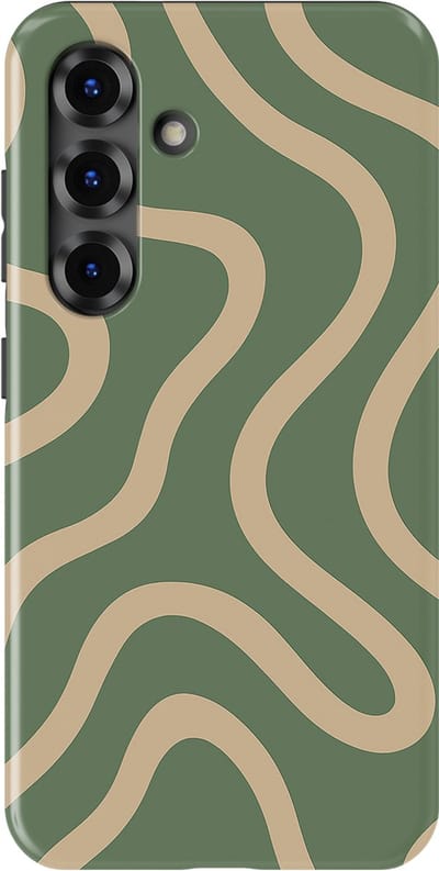 DripCase Curvy Lines Hoesje Samsung Galaxy S25 | Backcover met Mag | Design Tough Case Samsung Galaxy S25 Olive Drift