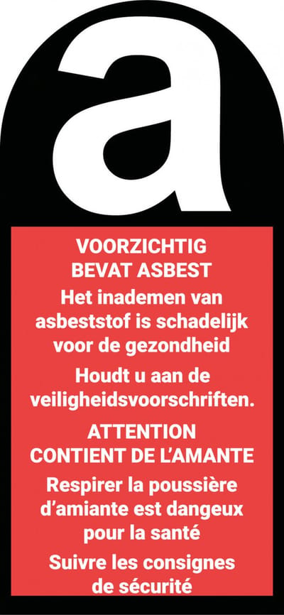 Voorzichtig, bevat asbest sticker, meertalig 35 x 70 mm
