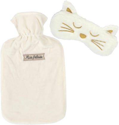 Sensly Warmwaterkruik en Masker - 2L - wit - satijn - kruik - met hoes - oogmasker - slaapmasker - cadeauset - valentijnsdag - moederdag