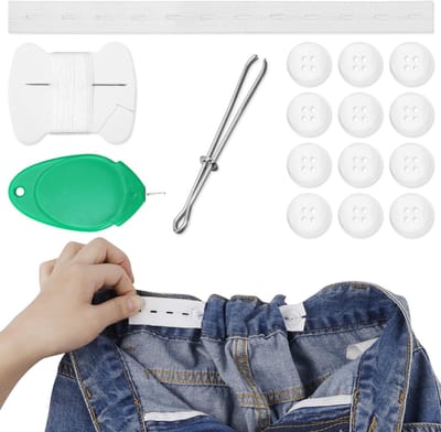 Cosensi - Dailygoods - Dailygoody - Verstelbare Pantsgordel - Jeans Waist Tightener - Ideaal voor losse jeans - Universele maat - Met knoppen en naaldset - Voor het aanpasse...