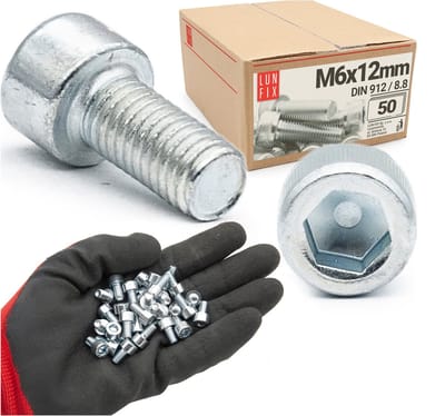 LUN FIX - Zylinderkopfschroeven M6x12 mm - 50 stuks - DIN 912 - Vol draad - Staal verzinkt