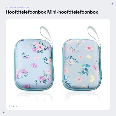 Dailygoods- Hoofdtelefoonbox 2 stuks - Duurzaam - Waterdicht - Lichtgewicht - Opbergdoos - Bloemenpatroon - Afmetingen 14 x 10 x 4 cm