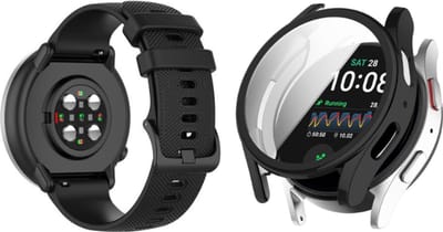 Strap-it Siliconen band Zwart + TPU Case Zwart - Geschikt voor Samsung Galaxy Watch 6 40mm - Bescherming hoesje voor Galaxy Watch 6 40mm smartwatch - Sport band zwart + TPU Case zwart