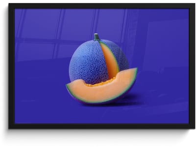 Poster in lijst - Fotolijst 60x40 cm - Posters - Meloen - Blauw - Oranje - Kunstzinnig - Posterlijst zwart - Decoratie - Wanddecoratie woonkamer - Muurdecoratie slaapkamer