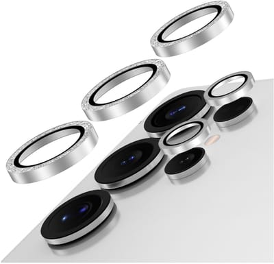AVY Camera Lens Protector Rings | Geschikt voor Samsung Galaxy S25 Ultra | Camera Lens Protector Glas | Schokbestendig | Krasbestendig | met Applicator | Glitter Zilver