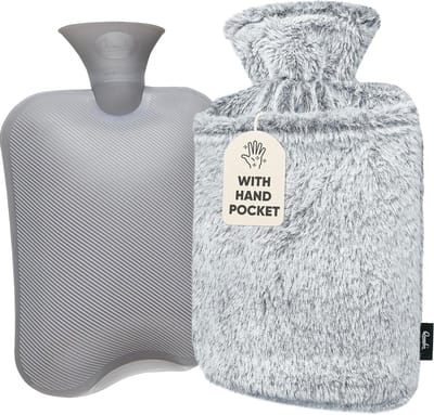 Warmwaterkruik met Hoes - Zachte Premium Hoes - 1,8L Kruik - Warmwaterkruik voor Pijnverlichting en voor koude Avonden en Nachten (Lichtgrijs)