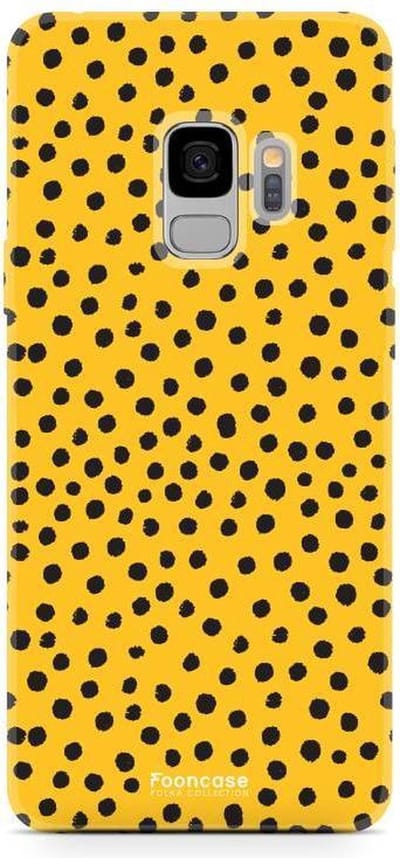 Fooncase Hoesje Geschikt voor Samsung Galaxy S9 - Shockproof Case - Back Cover / Soft Case - POLKA / Stipjes / Stippen / Oker Geel