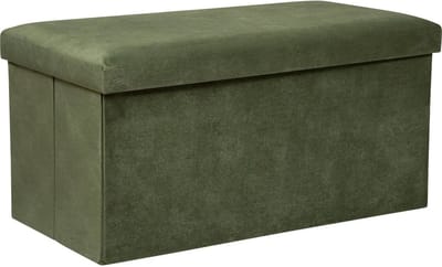 Atmosphera Poef/krukje/hocker Amber - Opvouwbare zit opslag box - fluweel Dennengroen - 76 x 38 x 38 cm