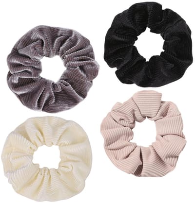 Dailygoods- Haarelastiekjes 4 stuks - Corduroy Scrunchie - Decoratieve Haaraccessoires - Elastische Haarbanden - Uniek Design - Elegante Kapsels - Haarband