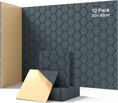 Famanu – Akoestische panelen, zelfklevend, geluidsabsorberend, 30 x 30 x 0,9 cm, voor wanden, deuren, plafonds, voor gaming-decoratie, kantoor, studio, 12 stuks