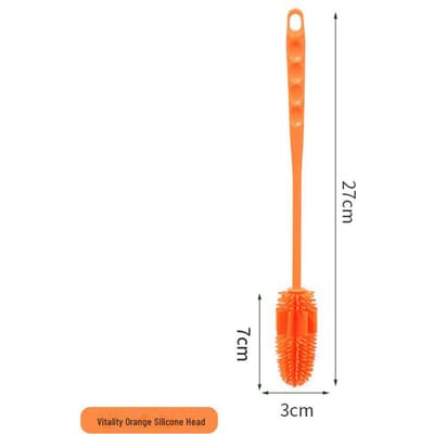 Kleurrijke siliconen komborstel met lange steel voor veelzijdige keukenreiniging oranje