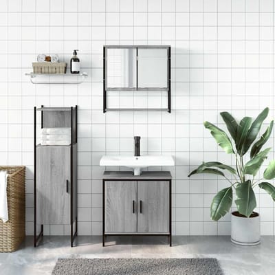 vidaXL - 3-delige - Badkamermeubelset - bewerkt - hout - grijs - sonoma - eikenkleur