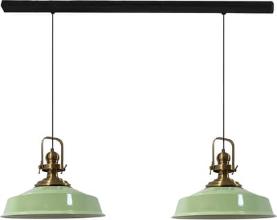 Bamyum Asletl Hanglamp Eettafel Lamp 2 Vlam Mintgroen Ø40 cm Vintage Eettafel Lamp, Lampenkap Hanglamp
