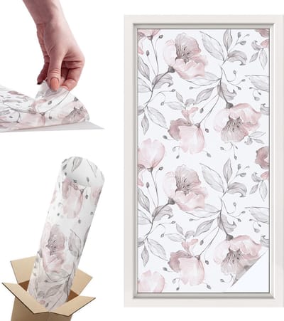 Tulup Raamfolie Anti inkijk - Rozenblaadjes Privacy Folie Raam - 50x100 cm - Zwart-wit Anti inkijk Folie - Raamfolie Tegen inkijk Glas in Lood - Voor de slaapkamer, woonkamer en hal. - Raamfolie Zonwering