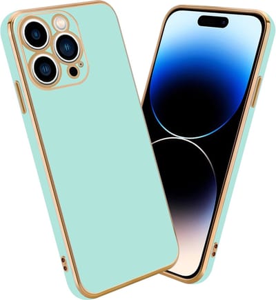 Cadorabo Hoesje geschikt voor Apple iPhone 14 PRO in Glossy Mintgroen - Goud - Beschermhoes Case Cover van flexibel TPU-silicone en met camerabescherming