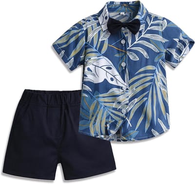 Zomerse Korte Broek en Shirt Set voor Baby Jongens met Tropische Bloemenprint voor Strand en Speelplezier