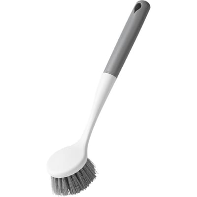 Brosse à vaisselle à long manche Multipurpose en plastique Brosse à récurer pour casseroles avec trou de suspension pour évier de cuisine gray