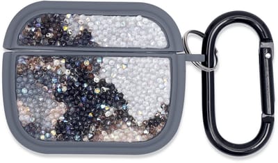 Casemania Hoesje Geschikt voor Apple AirPods 3 - Grijs - Diamant Marmer Glitter Cover met Ring en Sleutelhanger