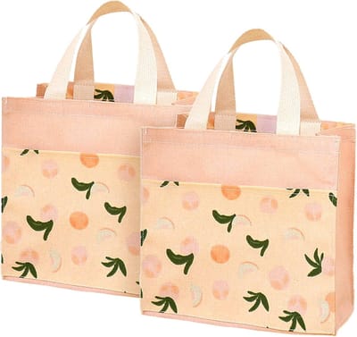 Stofftaschen Klein Mit Griffen - 2Pcs Faltbare Einkaufstasche - Recyclingtasche Baumwolltasche Tragetaschen Voor Vrouwen - Friendlier Meisjes 22Cm X 22Cm (Rosa Pfirsiche)