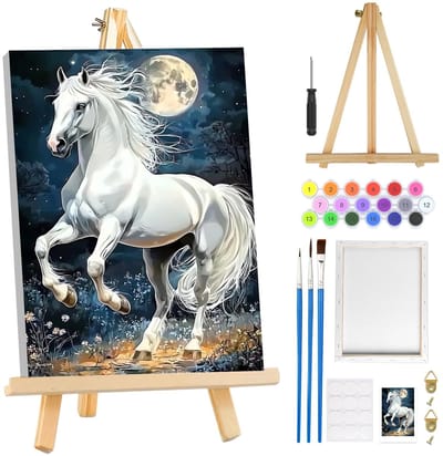 Allecto - Schilderen op Nummer - Creatief DIY Schilderpakket - Inclusief Houten Easel - Geschikt voor Volwassenen - Moon Landscape