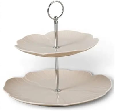 Bricard Florange Etagère - 2-Laags - Porselein - Taupe - Ø20-27 x 23 cm