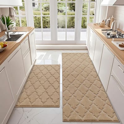 Dailygoody - Keukentapijt - Wasbaar - Antislip - Beige - Keukenloper - Comfortabel en vuilafstotend - Geschikt voor keuken en hal - 2 stuks