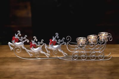 Kerstkaarsenhouders met Rendier en Slee - 3 Stuks Tafeldecoratie voor Feestdagen