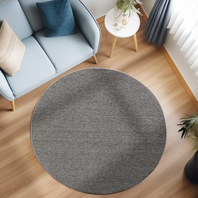 Loom Uni Effen Vloerkleed - Rond - Uni Kleur - Grijs - Woonkamer Slaapkamer Tapijt - Laagpolig- 200 CM Ø