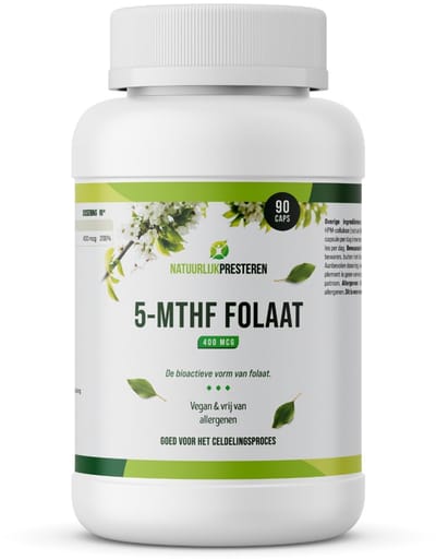 5-MTHF Folaat – 400 mcg - Actieve vitamine B9 (foliumzuur) - Direct biologisch actief – Zwangerschap – MTHFR – 90 capsules