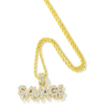 Heren Dames Hip Hop SAVAGE Letters Hanger Ketting met 13mm Cubaanse Ketting Iced Out Bling HipHop Kettingen Mode Bedel Sieraden 24inch   60cm yellow