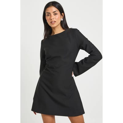 boohoo Dames Wijdvallende Mouwen Strikband Rug Shift Jurk | Zwart | Maat: 34
