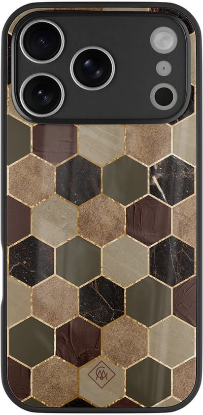 Casimoda® hoesje - Geschikt voor iPhone 17 Pro - Kubus Bruin Groen - Luxe Hard Case Zwart - Backcover telefoonhoesje - Bruin/beige