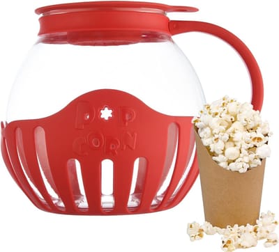 Popcorn Maker - Magnetron Popcorn - Snacks Maken - Hittebestendig Glas - 2.1 Liter - Rood