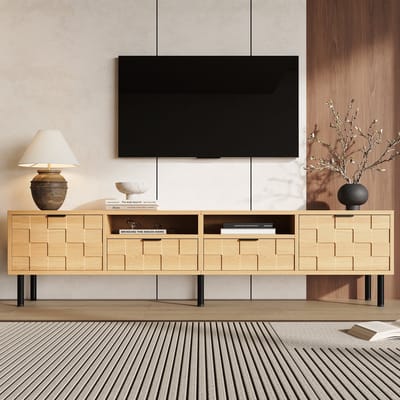 Sweiko TV-meubel - 2 lades - Geschikt voor TV van 80 inch - 200 x 35 x 44.5 cm - Naturel houtkleur