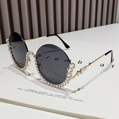 Style Designer Luxe Style Diamant Circulaire Lunettes de Soleil Lunettes Dames Classique Tendance Lunettes de Soleil Pour Hommes Monture Demi-Lunettes Monture Punk