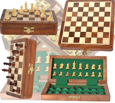 Schaakbord Set - Houten Spel - Reis Spel - Magnetisch Vouwend - 30x30cm - Bruin