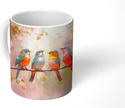 Mok - Koffiemok - Vogels - Kleurrijk - Tak - Mokken - 350 ML - Beker - Koffiemokken - Theemok